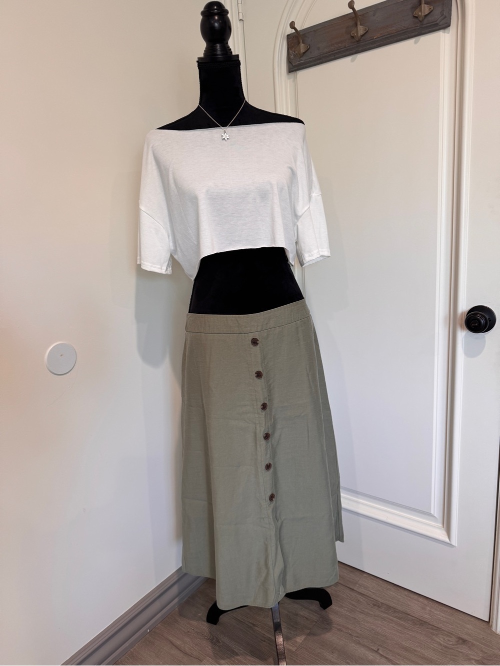 Ann Taylor Olive Button-Front Maxi Skirt